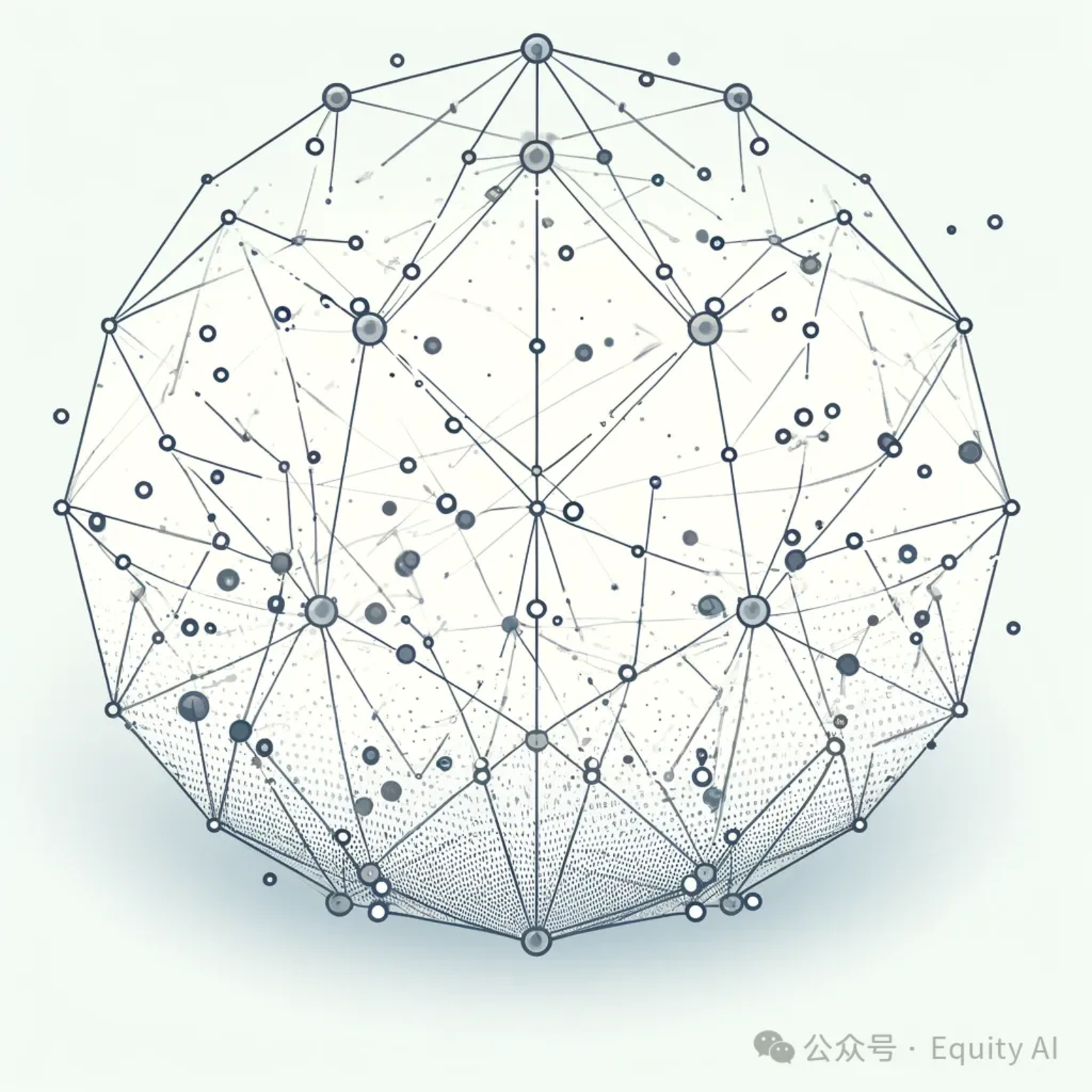 图片展示了一个网络结构图，以球体为背景，球体表面由许多节点和连接的线条构成，节点大小不一，部分节点颜色较深。该图与文档中介绍RAG工作原理的内容相关，用于形象地呈现问题解析阶段中输入向量化的过程，即问题被模型预处理后输入嵌入模型转化为向量，此图直观地展示了向量在节点间的连接关系，帮助理解RAG在处理问题时的向量化操作。